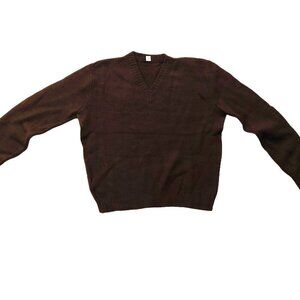 Retro Vintage 1940s-1950s Chocolate Brown V-Neck Long Sleeve Knit Sweater